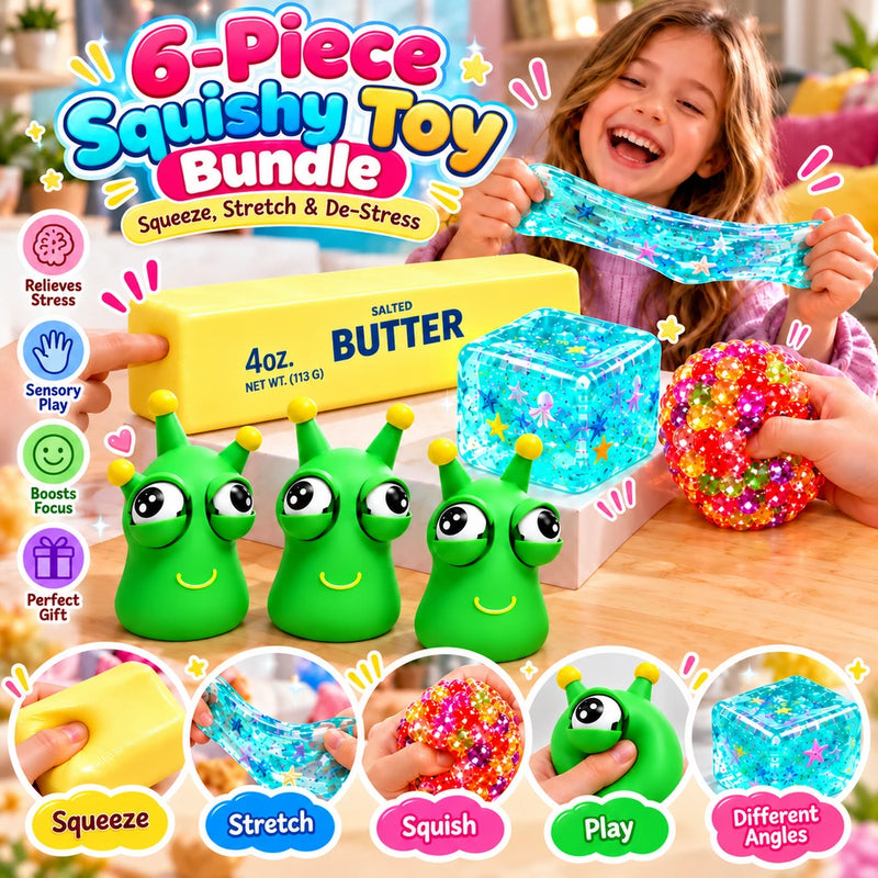 SquishJoy™ – 6-Piece Ultimate Stress Relief &amp; Sensory Toy Bundle