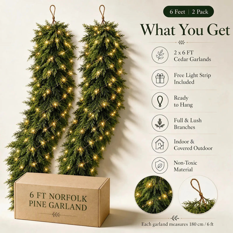 Velqari™ EverCedar Real-Touch Christmas Garland Set